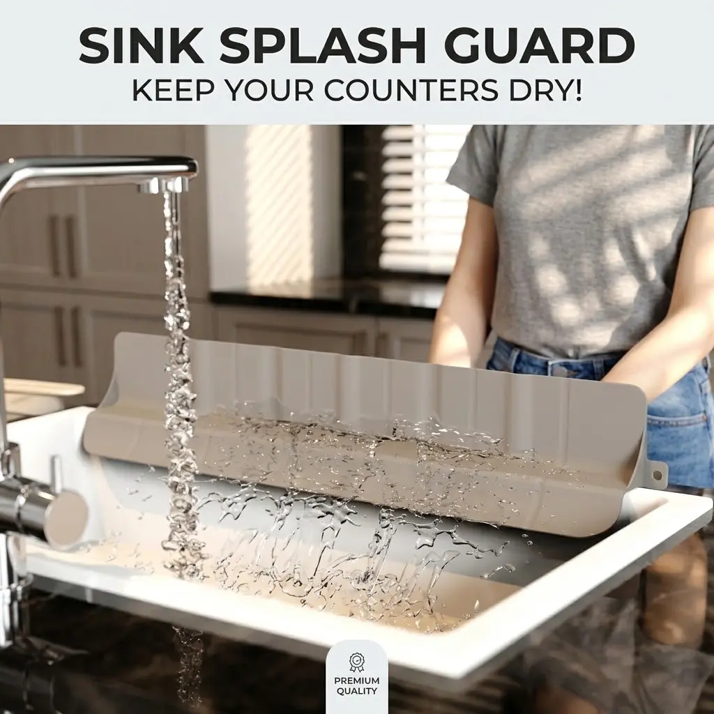Silicone Kitchen Sink Splash Guard - 18.1" Length, 3.5" Height, 7 Sturdy Suction Cups, Daily Water Protection Mat, Multi-Functional Home Supplies Clothes Protector