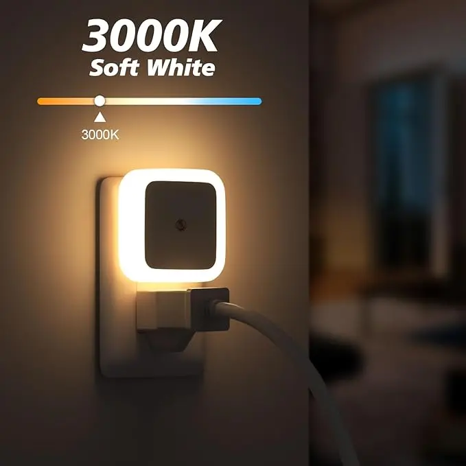6-Pack LED Plug-in Dusk-to-Dawn Sensor Night Lights, Warm White Wall Lamps for Bedroom, Bathroom - Home & Festive Supplies Decor