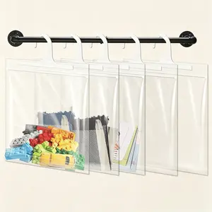 24-Pack Hanging Storage Organiser Bags, Large Hook Clear Plastic 13x16-Inch Bags for Classroom and Library Use
