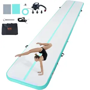 VEVOR Gymnastics Air Mat, 4 inch Thickness Inflatable Gymnastics Tumbling Mat, Tumble Track with Electric Pump, Training Mats for Home Use/Gym/Cheerleading/Beach/Park/Water, 20 ft, Mint Green