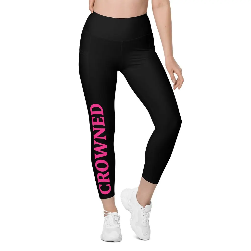 Crowned Pink Bold Text Leggings with Pockets