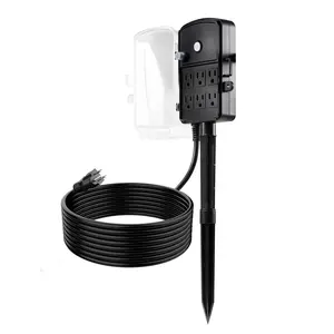 VEVOR Outdoor Power Stake,  15 FT Extension Cord, Outdoor Power Strip Weatherproof with Cover and Overload Protection, 6 Outlets, 15A/1875W, Waterproof Multi-Outlet Yard Stake for Christmas Lights