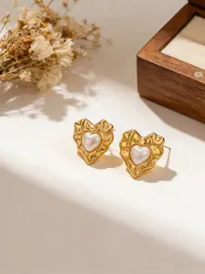Elegant Stainless Steel Heart Pearl Earrings, Vintage Luxury High-End Design, Non-Fading Fashion Jewelry for Women