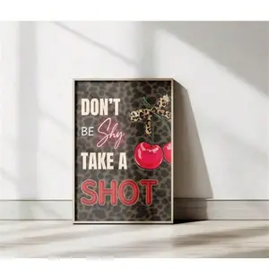 1pc Don't Be Shy Take A Shot Cheetah Print Sign- Printable Entry Fee Leopard Red Cherry Girl Night Birthday Party Bachelorette Galentines Posters Canvas Painting Wall Arts Room Home Decoration Unframed