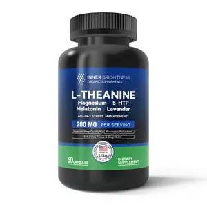 L-Theanine, INNER BRIGHTNESS L Theanine 200mg, Magnesium, 5-HTP & Melatonin - Capsules for Sleep, Focus, Relaxation & Mood - Non-GMO & Gluten-Free theanine  supplement