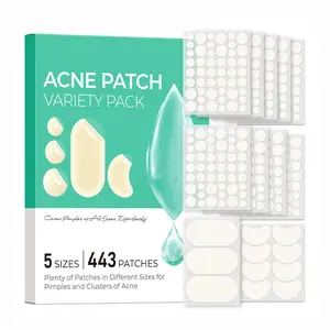443 Count Pimple Patches for Face, Hydrocolloid Acne Patch Bulk, Acne Stickers for Covering Cheeks, Forehead, Chin Blemishes Zit Breakouts for All Skin Types (Dots, Strip, Contoured 5 Sizes)