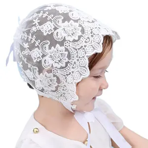 2026 New Baby Girl Palace Style Lace Brim Bonnet, Embroidered Vintage Newborn Hat for Spring & Summer
