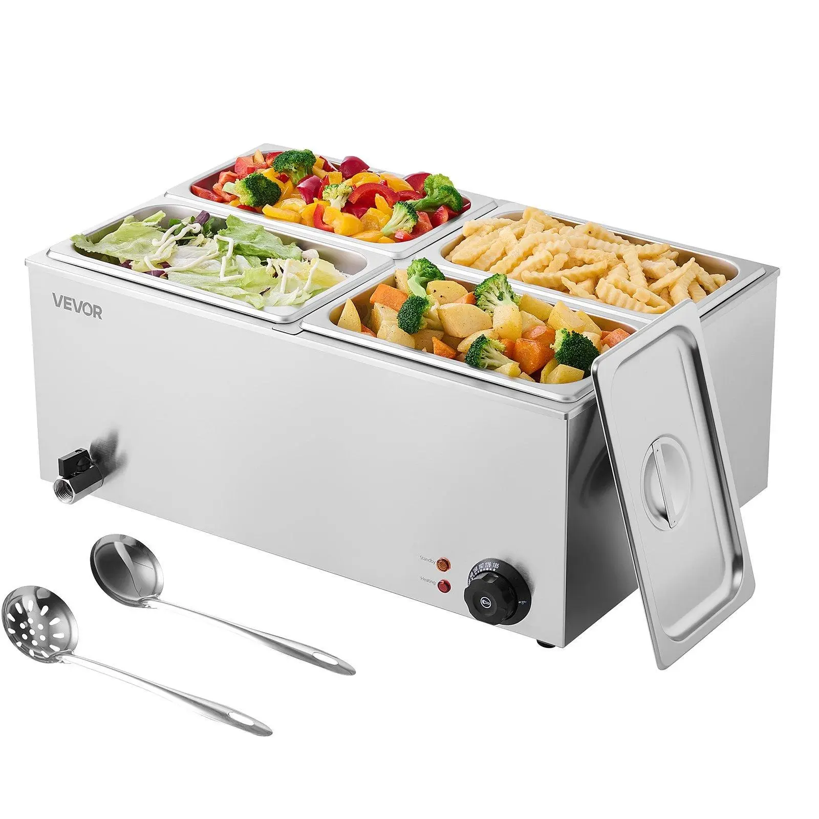 【Summerfinds】VEVOR 24QT Commercial Food Warmer,  4-Pan Electric Steam Table, 1200W Professional Countertop Stainless Steel Buffet Bain Marie with 86-185°F Temp Control for Catering, Buffet, Parties, Restaurants