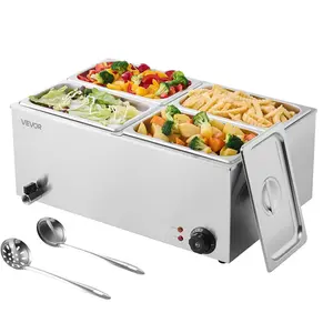 【Summervibes】VEVOR 24QT Commercial Food Warmer,  4-Pan Electric Steam Table, 1200W Professional Countertop Stainless Steel Buffet Bain Marie with 86-185°F Temp Control for Catering, Buffet, Parties, Restaurants