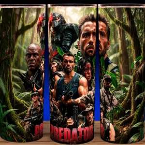 Predator 80s Arnold - Dutch - Action Movie Cup Mug 20oz Stainless Steel Tumbler with Slide Closure Lid & Reusable Straw Classic Insulated Drinkware