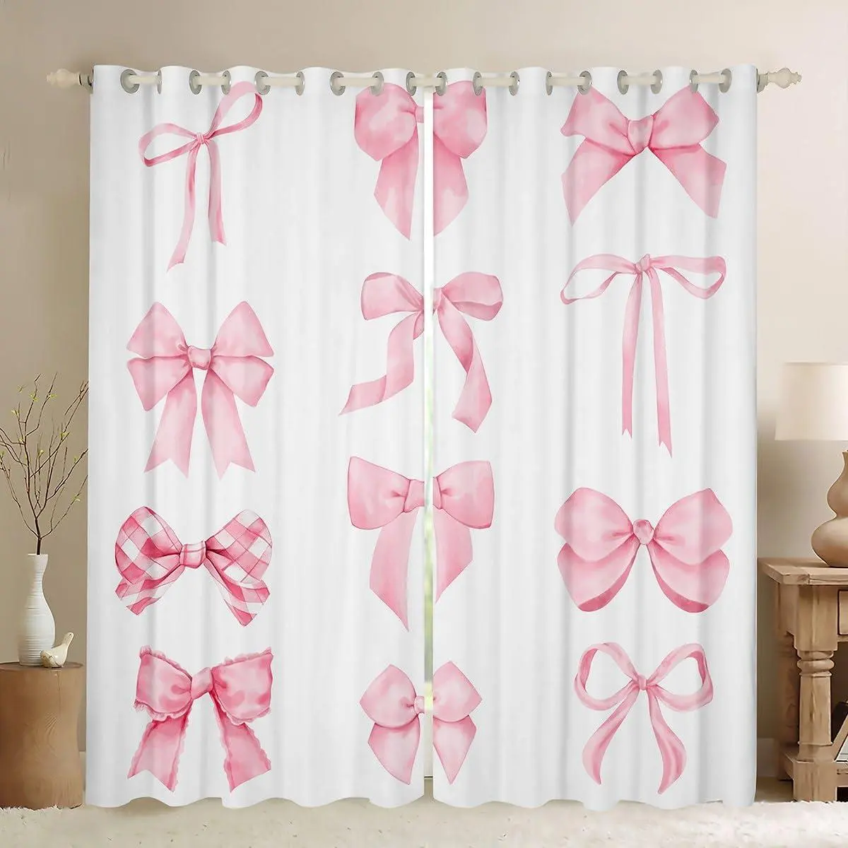 Feelyou Velvet Grommets Curtains - Set of 2 (42w x 63l), Soft Touch Bow Patterned Blackout Drapes with Velvet Fabric, Multi-Size Option for Kids Room Decor, Bedroom Use, Do Not Bleach, Sunlight Block