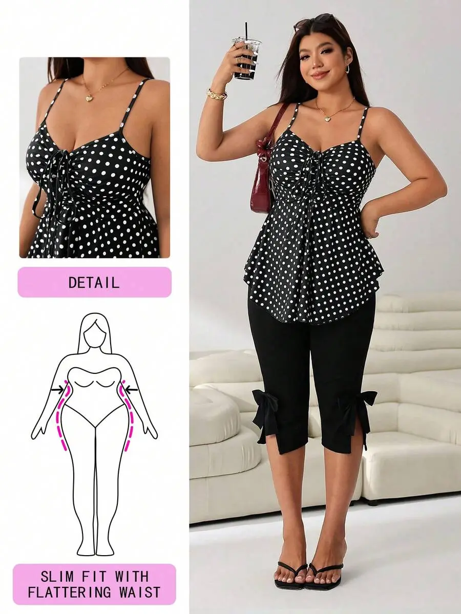 Women's Plus Size Polka Dot Asymmetrical Knot Cami Tank Top for Date Night Summer Dinner