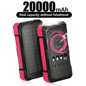 Solar Power Bank 20000mAh Large Capacity 3 Optional Styles, 15W Wireless Charge & 22.5W PD Fast Charging, Built-in 4 Cables, Heavy-Duty Outdoor Portable Charger