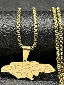 Map of Jamaica Pendants Necklaces for Women Men Stainless Steel Gold Silver Color  Country Geography Minimalist Cuban Link Chain