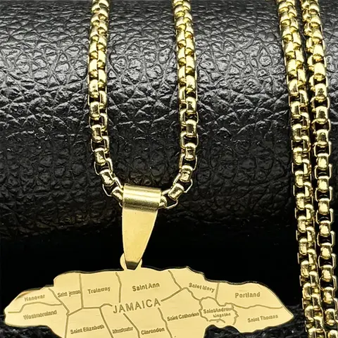 Map of Jamaica Pendants Necklaces for Women Men Stainless Steel Gold Silver Color  Country Geography Minimalist Cuban Link Design Chain Cuban Style Necklace Stainless Steel Jewelry