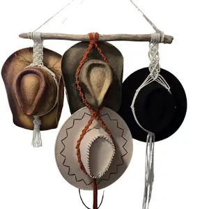 Macrame Driftwood Quadruple Hat Hanger - Hat Rack Organizer - Organiser, Hanging