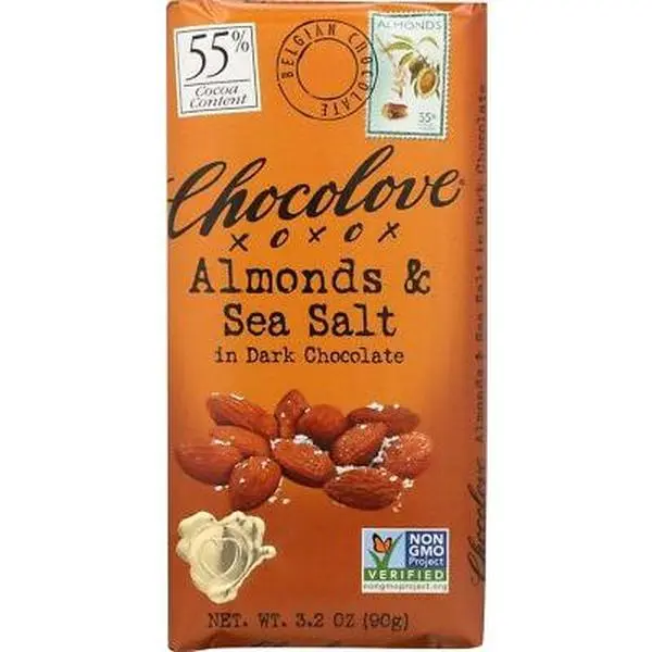 Chocolove Dark Chocolate Almonds and Sea Salt Bars, 3.2 oz, Pack of 2