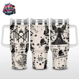 [Elysian Sip] - Sleep Token Vintage Dark Ritual Band Aesthetic 40oz & 20oz Stainless Steel Tumbler with Handle – Worship Tour Insulated Mug V1, Fans Style Cup, Gothic Retro Streetwear Design, Leakproof Travel Gift.