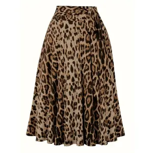 Sister Qin's Wardrobe Plus Size Leopard Print Casual Elastic Waist Skirt for Women, Spring & Summer