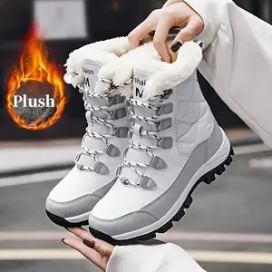 Women's Snow Boots Anti-Slip Anti-Freezing Fur Lining Thick High-Waist Water-Resistant Comfortable Outdoor Activities White Fashionable New Style Footwear Girl Shoe Walking Shoes Pedal Active Furboots Bota white boot Winter