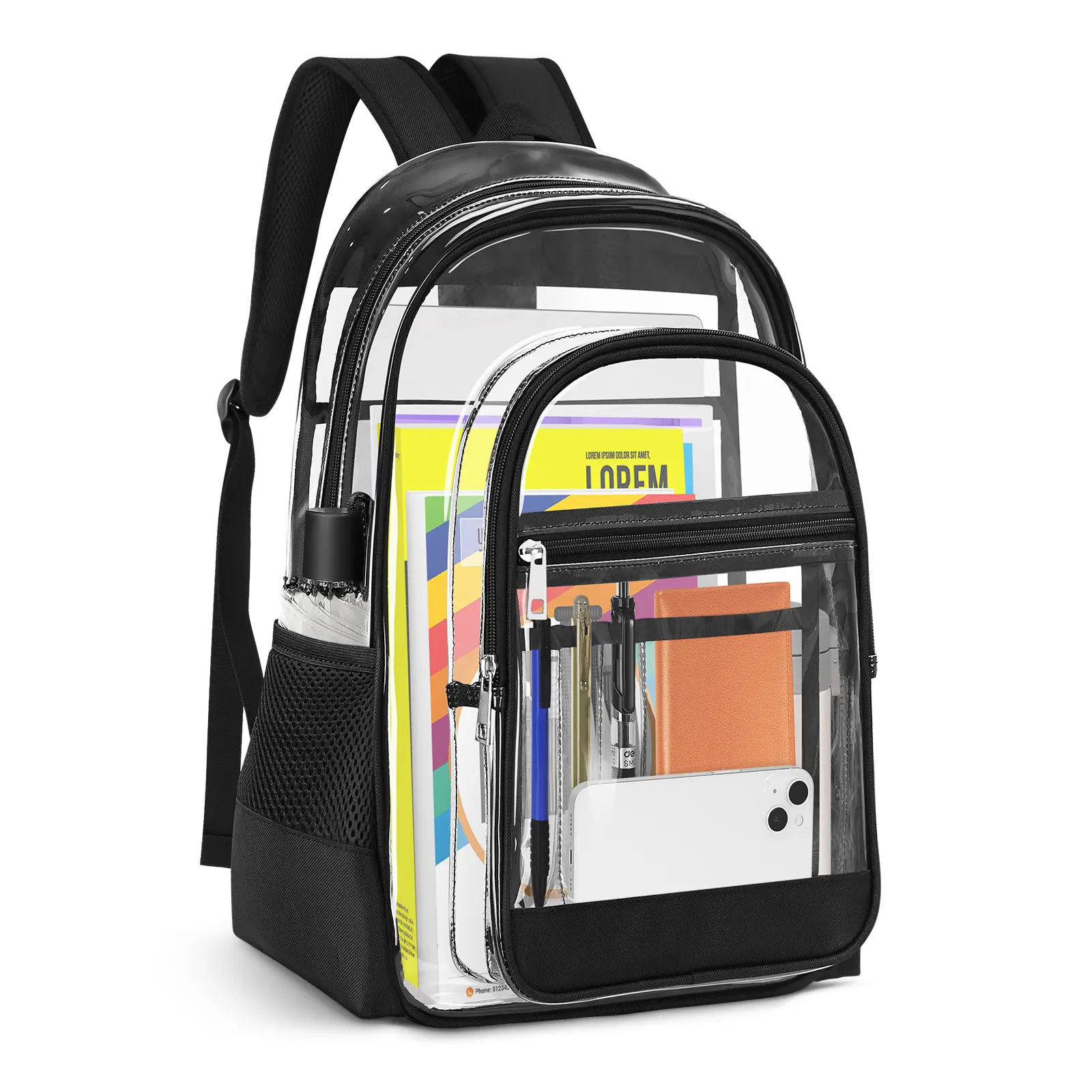 Clear Backpack Stadium Approved Heavy Duty PVC Transparent Bag, Multiple Pockets Bookbag, Back to School for Kid, Student, Boys and Girls, Vacation Stylish Daypack Mother's Day