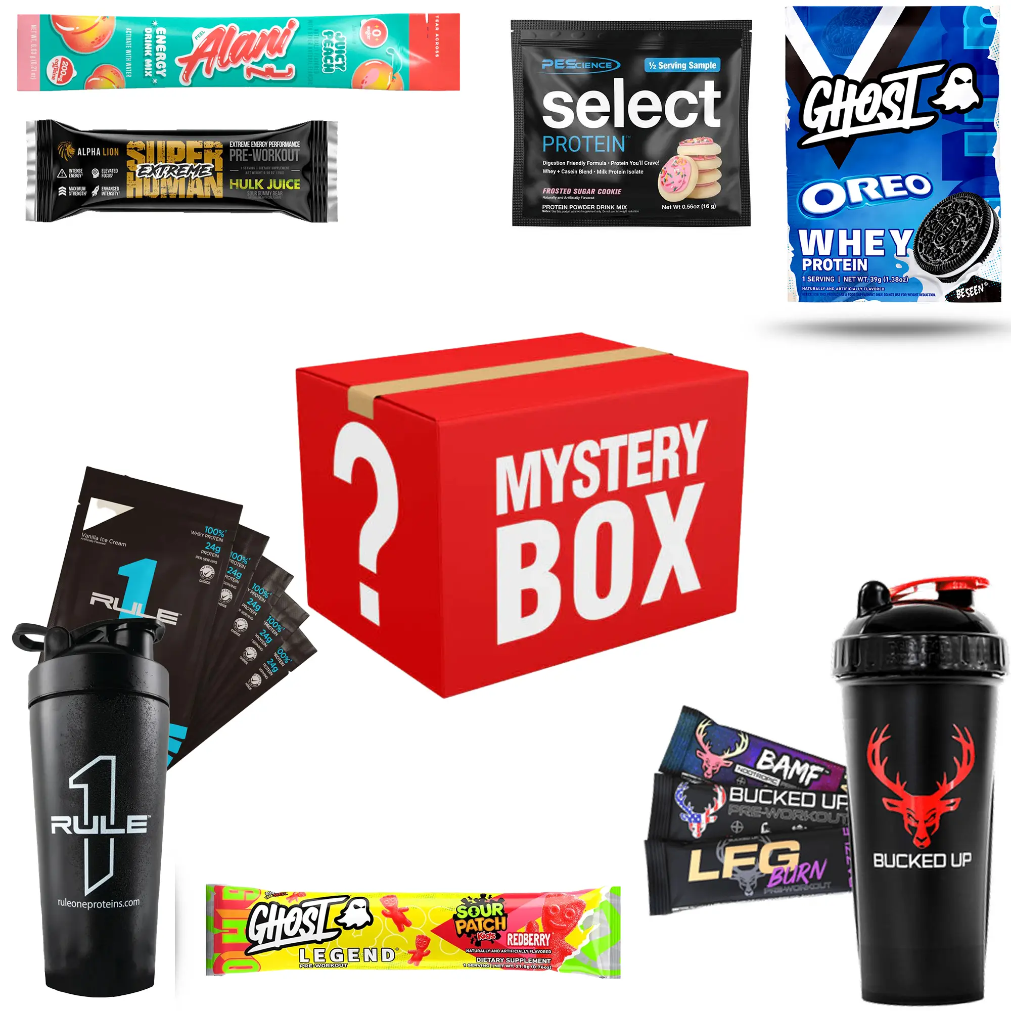 10 Sample Pack + Shaker Cup Mystery Box - Pre Workout, Protein & more Gym Gift Box - Dietary Supplement Variety Box for gym goers and fitness enthusia