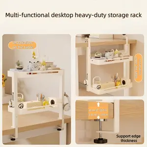 2-Tier Modern Adjustable Desk Organizer, Heavy-Duty Metal Desktop Expander, Hooked Office Storage Rack, Space-Saving Design for Home & Office, Desk Accessories