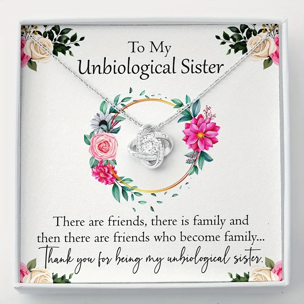 To My Sister Love Knotted Pendant Necklace, Gift Box + Card + Necklace Set, Gift For Unbiological Sister Necklace Gift