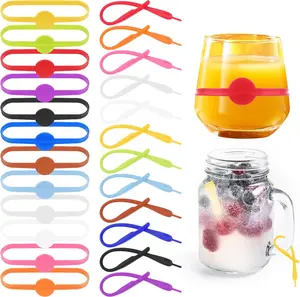 24 Pack Silicone Drink Marker Bands Stretchable Drink Markers Wine Glass Markers Bottle Strip Tag Cup Marker Party Drinking Labels for Glasses Cup, Beer Bottle, Mug, Jar, Cocktail Glass