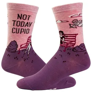 Women's Not Today Cupid Socks Funny Single Valentine's Day Novelty Footwear Funny Graphic Socks Comfortable Fitted Spandex Cotton