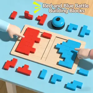 Wooden Blue Block Battle Game, Two-Person Interactive Desktop Puzzle Toy, Logic Thinking Training, Sensory Game for Kids