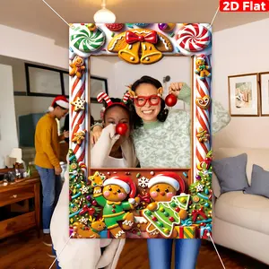 Christmas Theme Hollow Decoration Set, Includes Gingerbread Man, Christmas Bell, Candy Elements, 2D Photo Prop Frame, Polyester Fiber Material