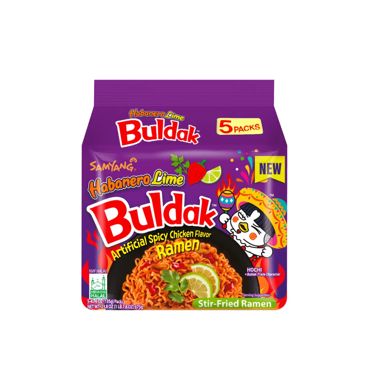 Samyang Limited Edition Buldak Ramen - Havana Chili Lemon Flavor, Spicy Chicken Stir-fried Noodles, 5-Pack (135g x 5)