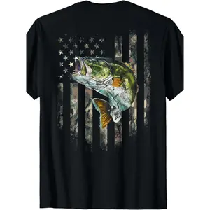 Cotton Short Sleeve  T-Shirt American Flag (Printing) Camouflage Weaver Fishing T-Shirt