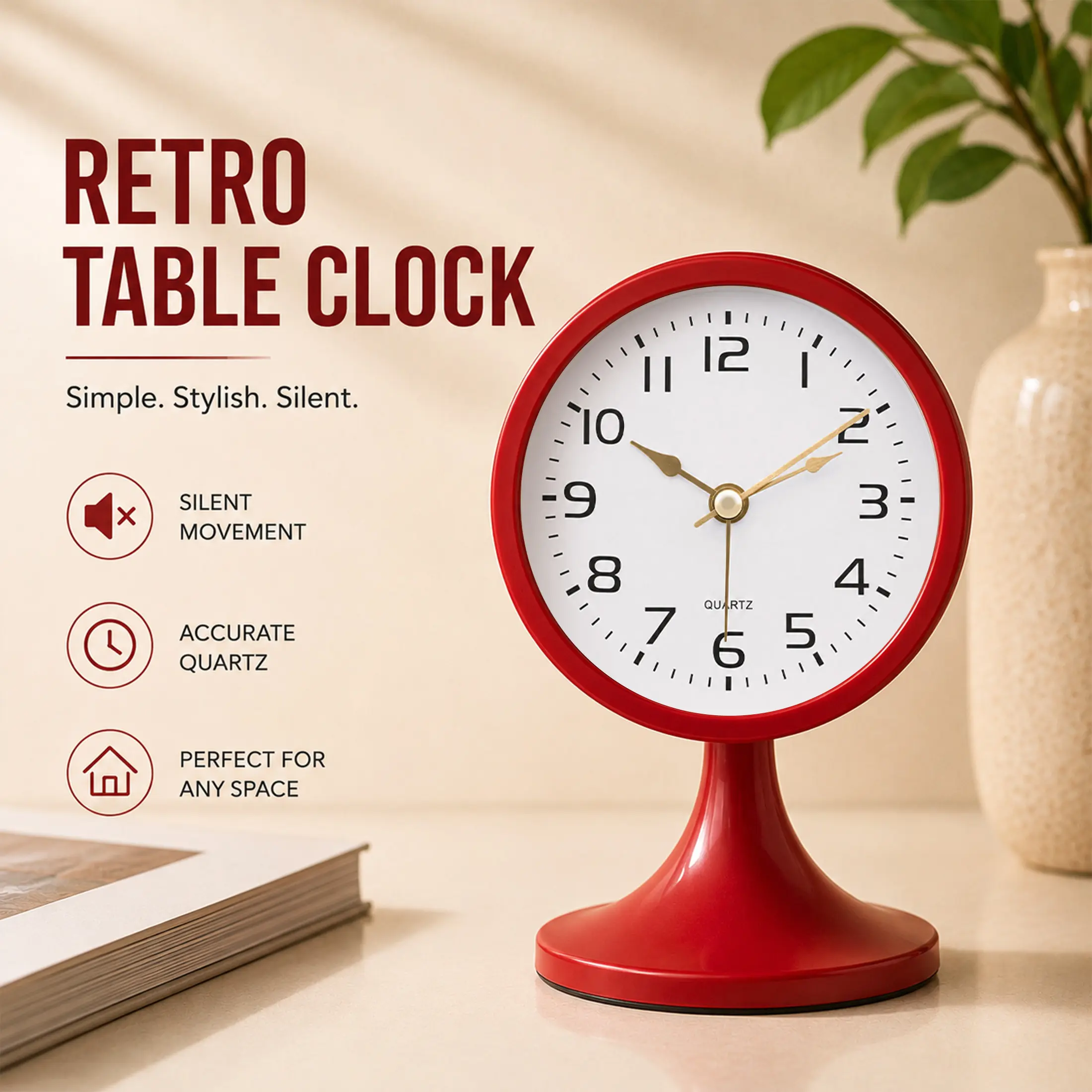 TIMESS Creative Minimalist Analog Alarm Clock, Fashionable Silent Clock with Night Light, Modern Home Decor for Bedroom Living Room Office Desk summerwins