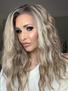 AISOM Mila Mushroom Blonde Water Wave Free Part Lace Front Wig with Scandinavian Hairline Heat Friendly 16inch Natural Looking Low Density