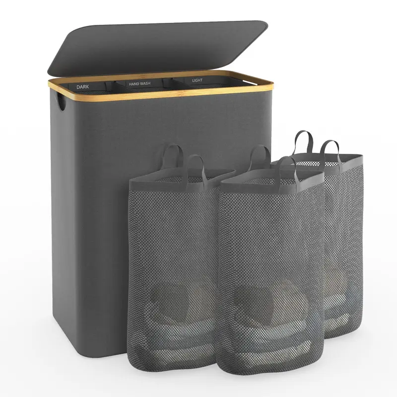 Laundry bin Sorter Hamper with Lid - 3 Section Organizer Basket for Dirty Clothes, Perfect for Bedroom & Bathroom -Black Household