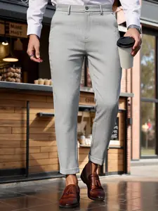 Men's British Style Casual Pants, Plain, Light Business Style, Office Daily Leisure Nine-Quarter Pants, Comfortable and Stylish, Classic, Aesthetic