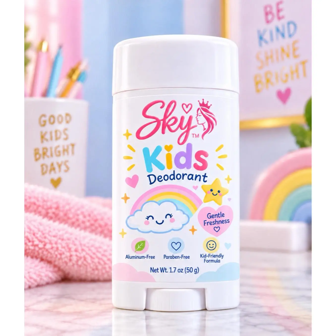 Sky Kids Deodorant - Gentle Aluminum-Free Paraben-Free Formula for Sensitive Skin - 1.7 oz (50g) - Perfect for Daily Use - Easy to Apply