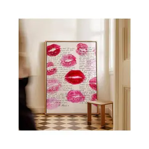 1pc Red Lips Kiss Love Poster Retro Newspaper Background 70s Girly For Dorm Office Bedroom Wfh Room Decor School Canvas Painting Bedroom Decor Poster And Prints Wall Pictures Living Room Decoration Painting Gifts