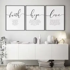 3pcs Wooden Frame Faith Hope Love Bible Verse Hebrews Christian Theme Living Room Decor, Modern Religious Wall Art, Modern Home Decor, Mdf Material