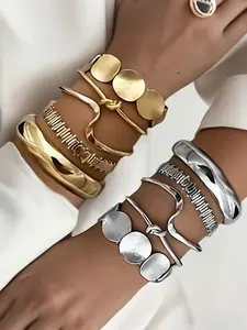 Vintage Bold Geometric Layered Bracelet Set, Elegant Jewelry Accessory, Perfect Gift for Women, Ideal Daily Wear Choice, Casual Style, All Seasons, Stackable Stacking Bracelets