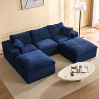 Blue-3 Seater + 2 Ottoman - 106" U