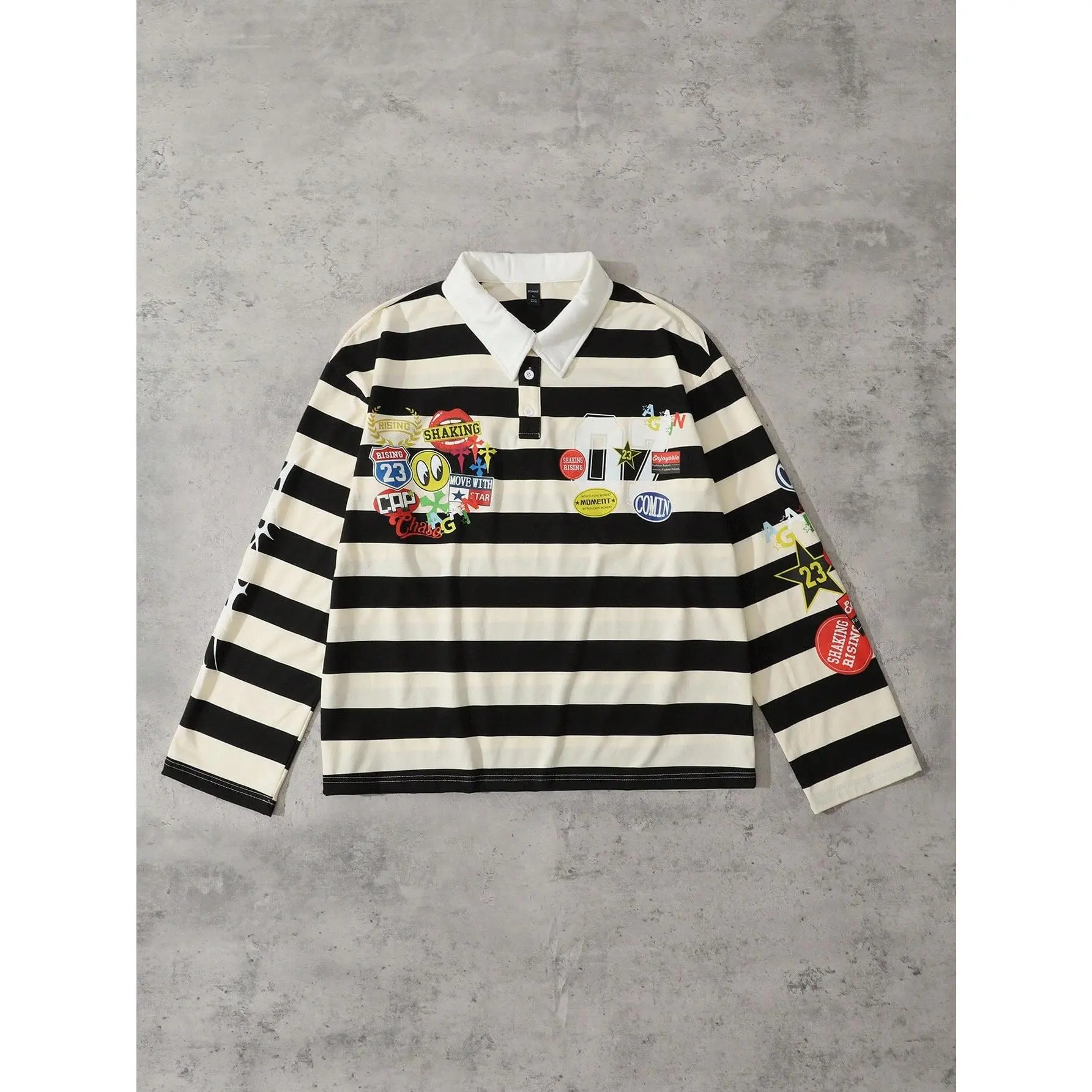 Men's Vintage Preppy Polo Sweatshirt, Fleece-Lined Striped Top with Letter Graphic and Casual Vibe