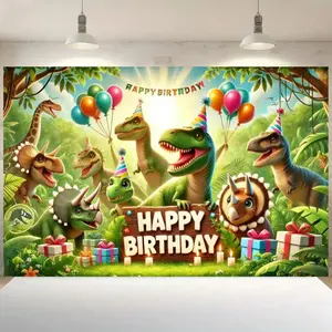 Dinosaur Pattern Birthday Background Banner, 1 Count Jungle Dinosaur Birthday Background Banner, Wall Decoration for Birthday Party, Studio Decoration, Ornaments, Party Decorations Banners