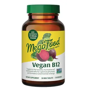 MegaFood Vegan Vitamin B12 with Vitamin B6, B12 and Folic Acid Supplements for Women and Men Supports Cellular Energy Metabolism, Nervous System Health & Cardiovascular Function - 30 Mini Tablets
