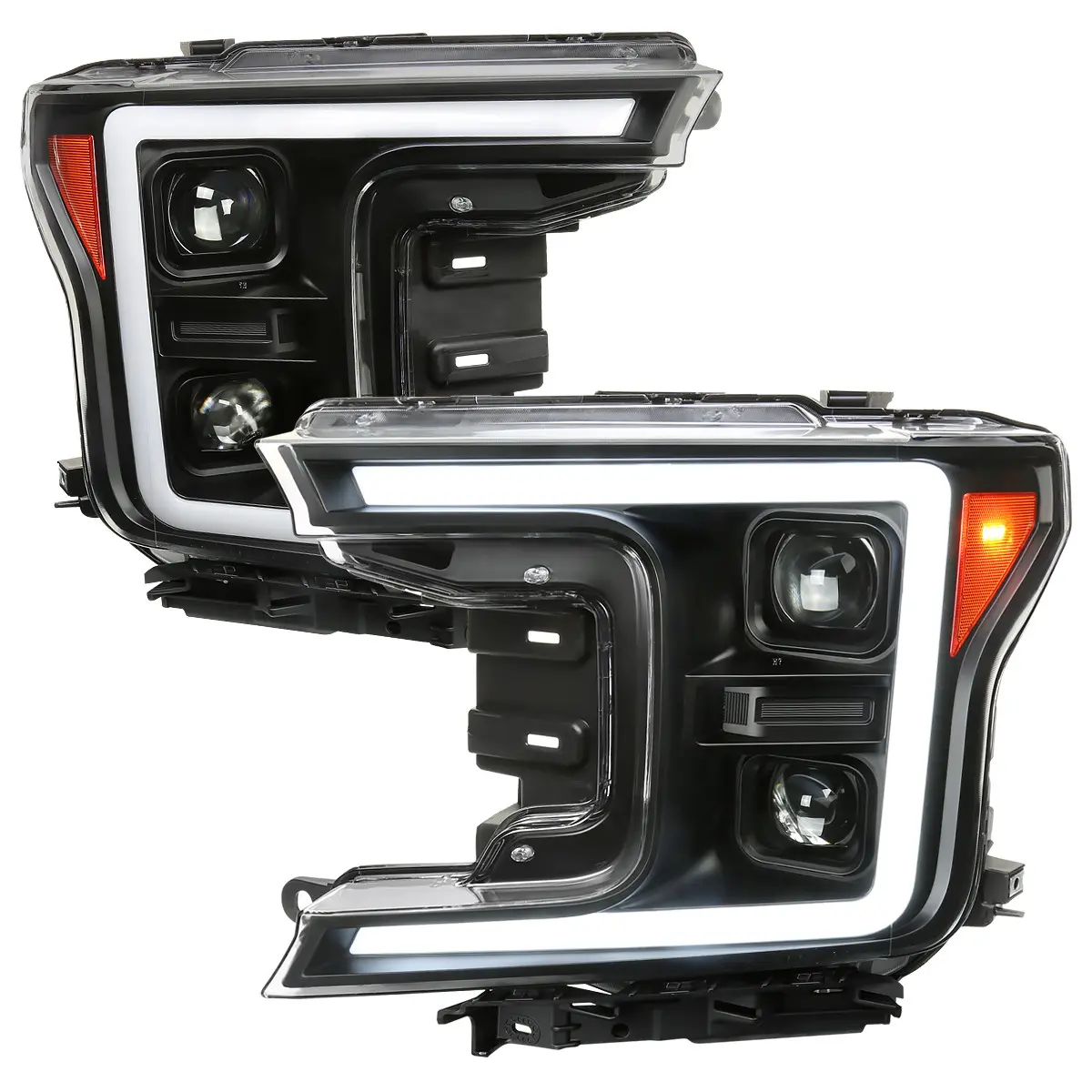 2018-2020 Ford F-150 LED C-Bar Projector Headlights w/ Switchback Sequential Turn Signal Lights (Matte Black Housing / Clear Lens)