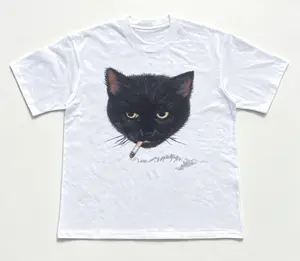 Y2k Smocking Cat T-Shirt, Unisex Vintage Graphic Tees Gothic Grunge Y2k Emo Scene Amity Affliction Style Clothes Men Women Streetwear