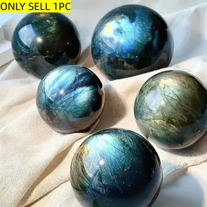 1pc Handcrafted Labradorite Crystal Sphere, Natural Crystals, Hand Selected Crystals - Polished Gemstone Ball for Home Decor, Collectible Figurines - Indoor Use, No Power Required - Iridescent Healing Stone Display Piece, Assorted Sizes