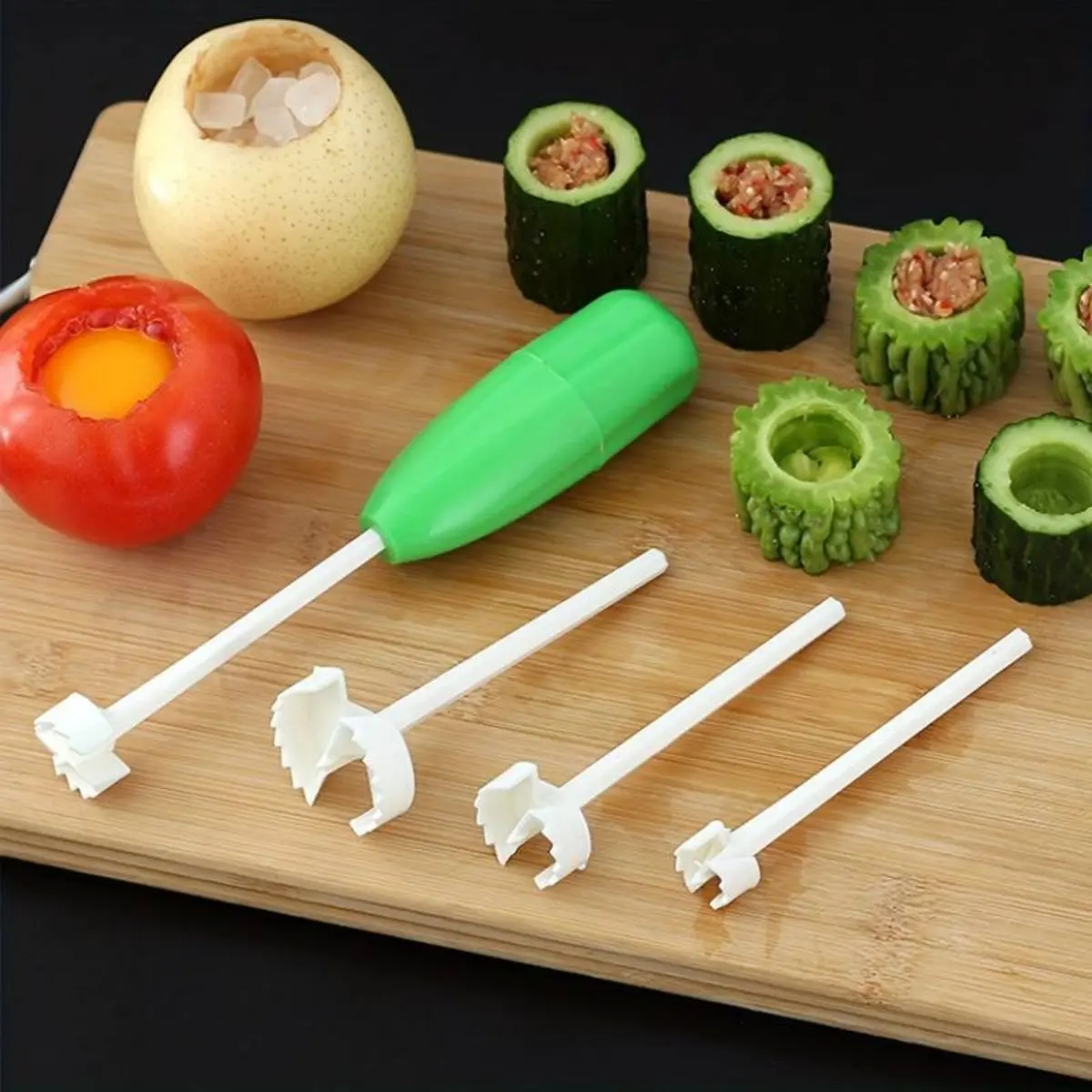 5pcs Set Vegetable Corer & Fruit Corer, Multifunctional Core Digger with 4 Replacement Spiral Cutters, Ideal for Kitchen Gadget Use, Kitchenware, Cutting, Durable Fruit Tool, Vegetable Fruit Utensils